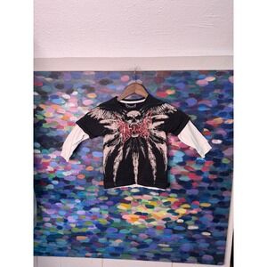 Kids TapOut TShirt Graphic Skull Wings Double Layer Long Sleeve size 6